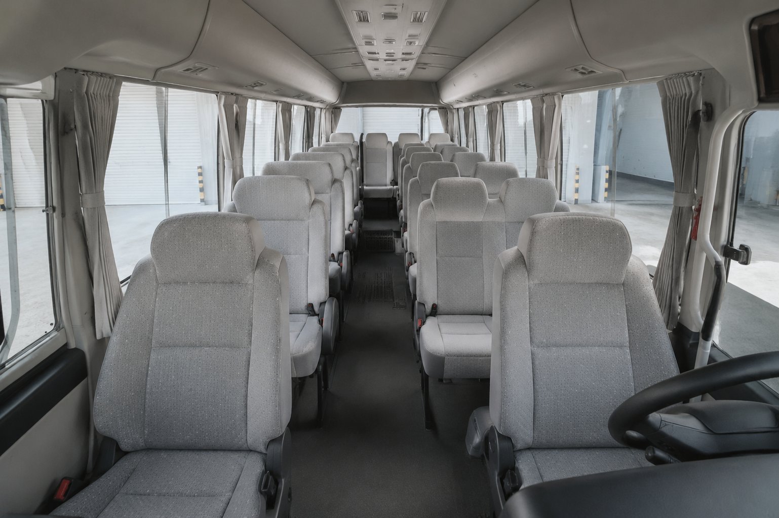 Coaster interior from front to rear